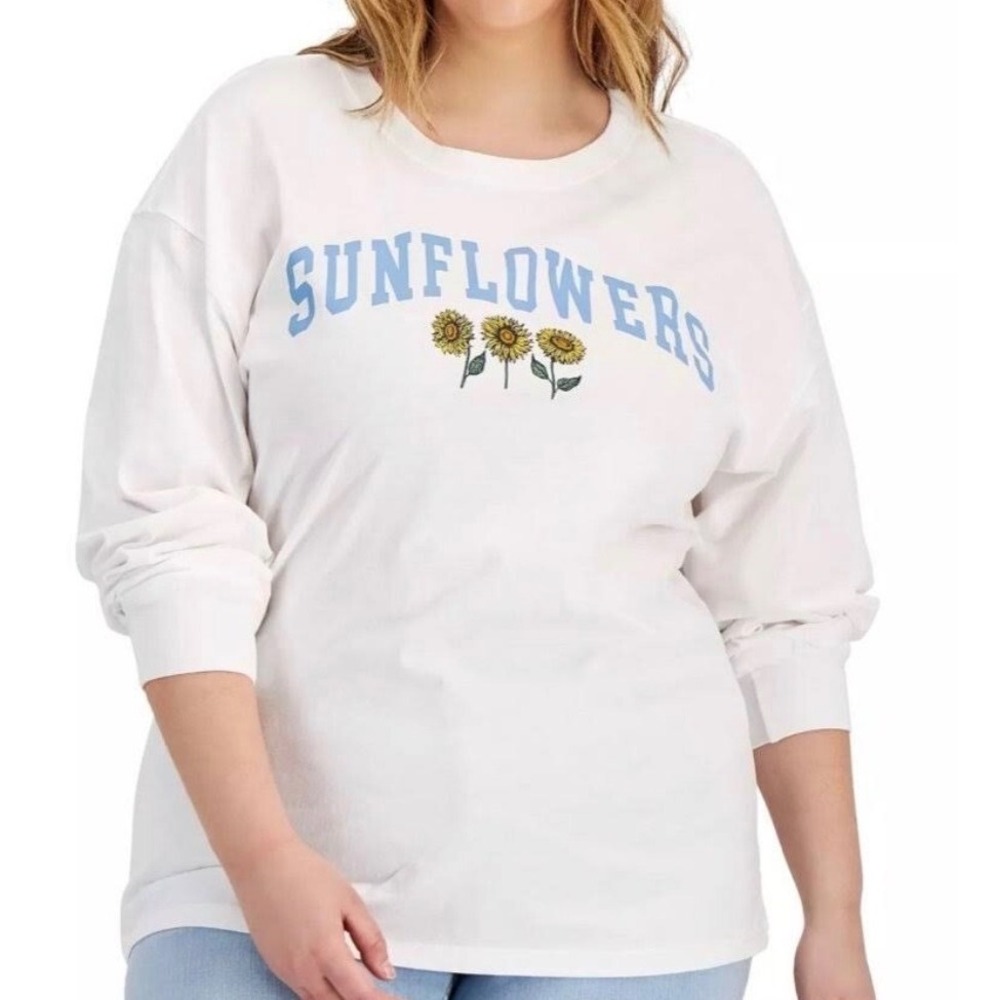 Sunflowers Graphic Tee Shirt Blue Lettering Casual Women Size 2XL New